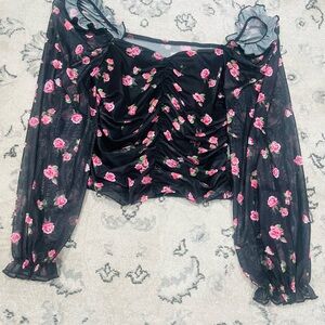 Floral Mesh Black and Pink Women's Top